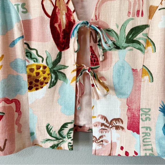 Paper Heart Linen-Blend Fruit Print Tie Front Vest Tank Pink Size Small NEW - Picture 5 of 10